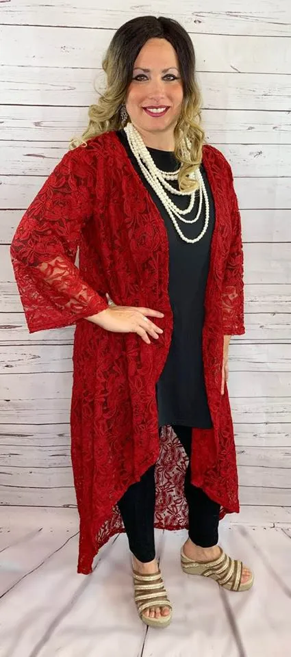 Burgundy Maroon Lace Duster