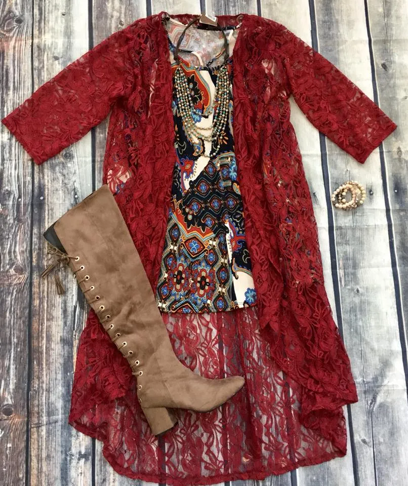 Burgundy Maroon Lace Duster