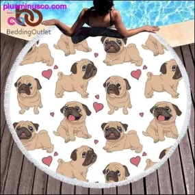 Hipster Pug Tassel Tapestry/Round Beach Towel/Yoga Mat