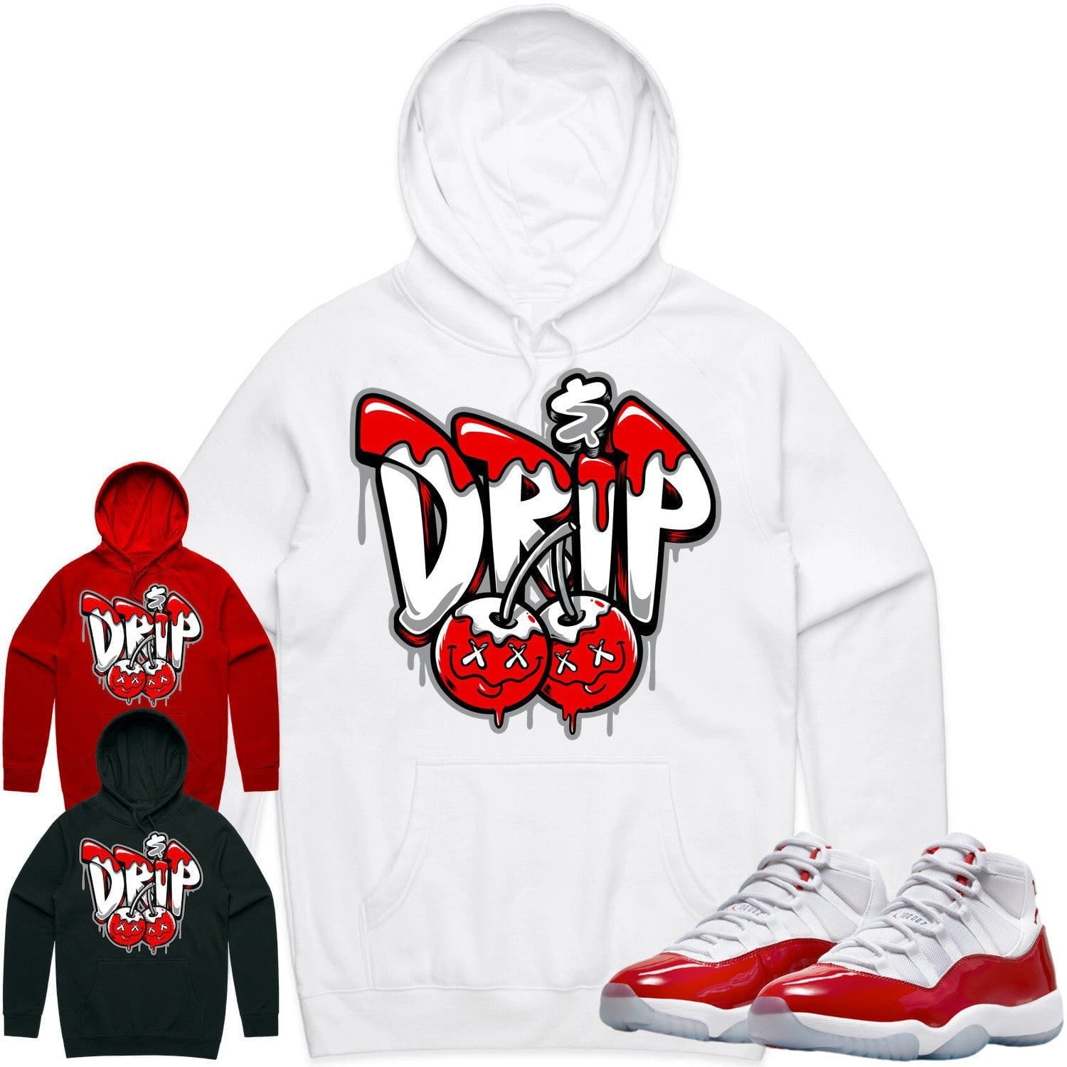 Jordan 11 Cherry 11s Hoodie to Match - RED MONEY DRIP