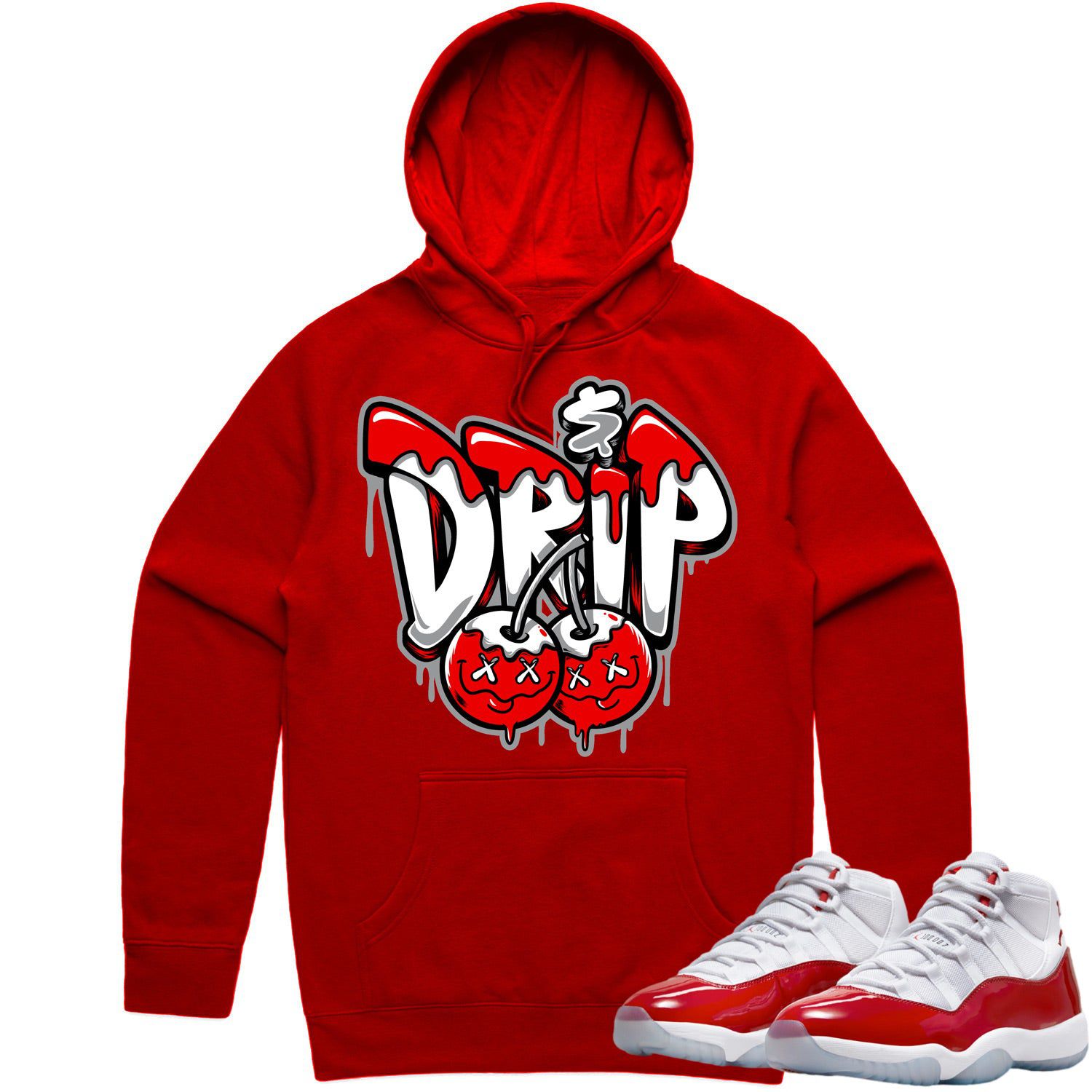 Jordan 11 Cherry 11s Hoodie to Match - RED MONEY DRIP