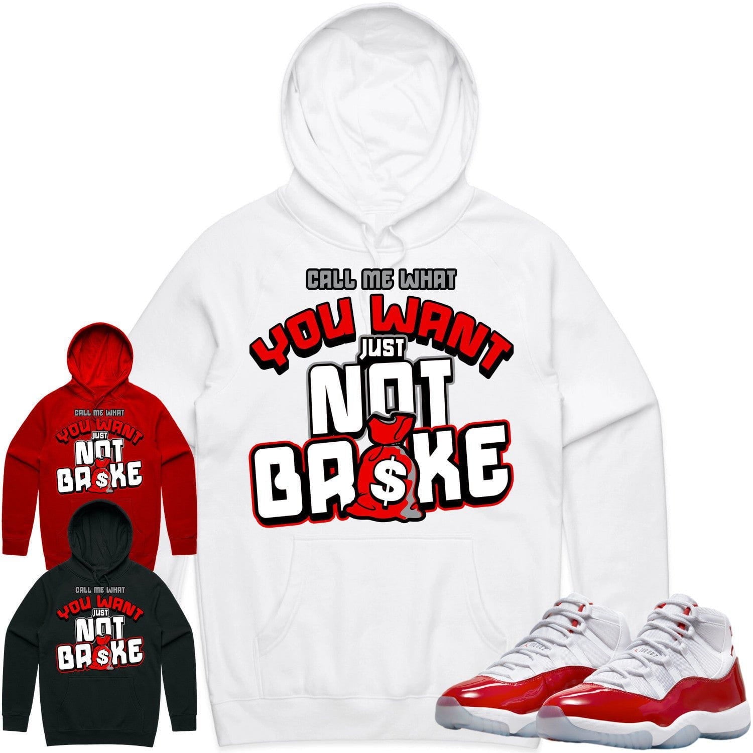 Jordan 11 Cherry 11s Hoodie to Match - RED NOT BROKE