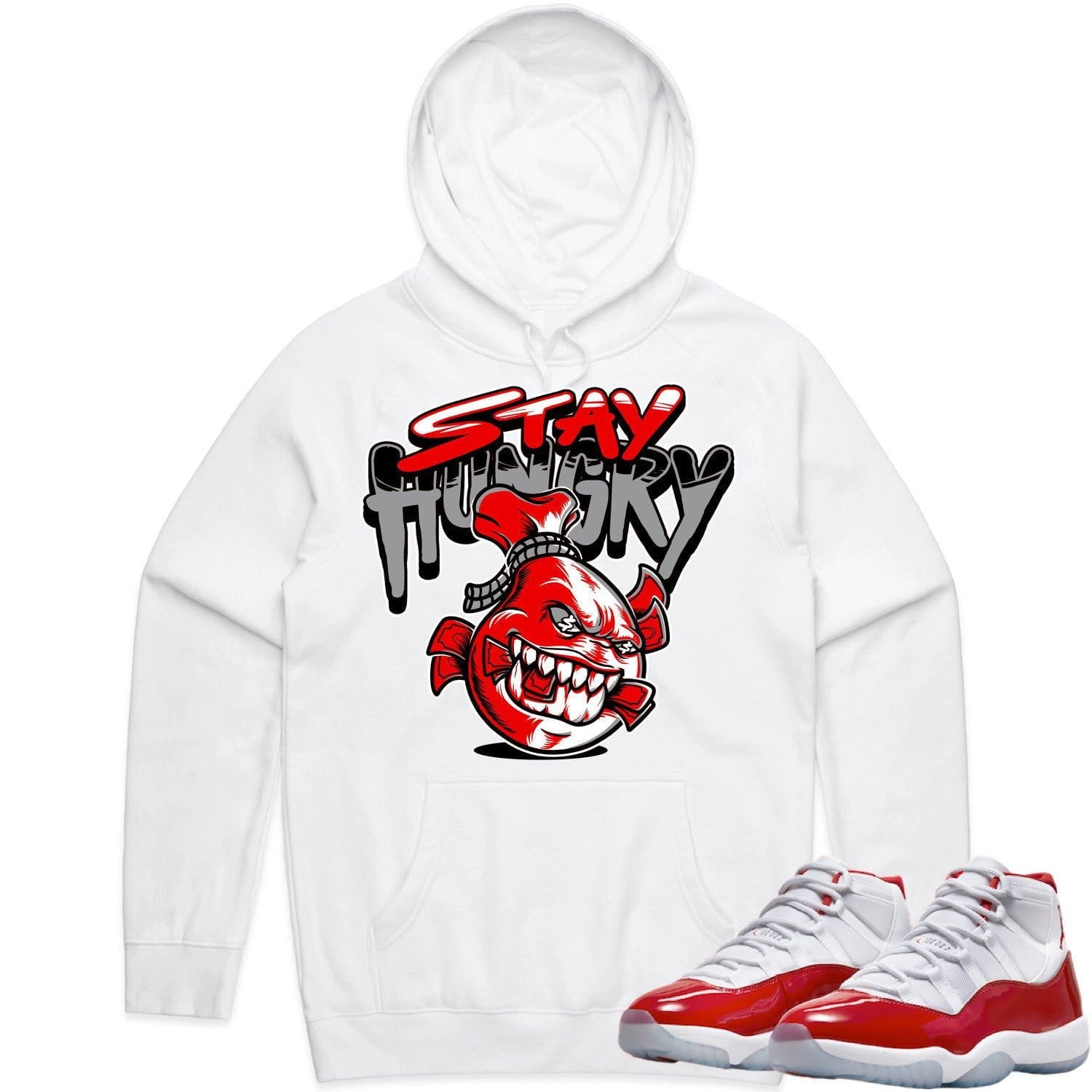 Jordan 11 Cherry 11s Hoodie to Match - RED STAY HUNGRY