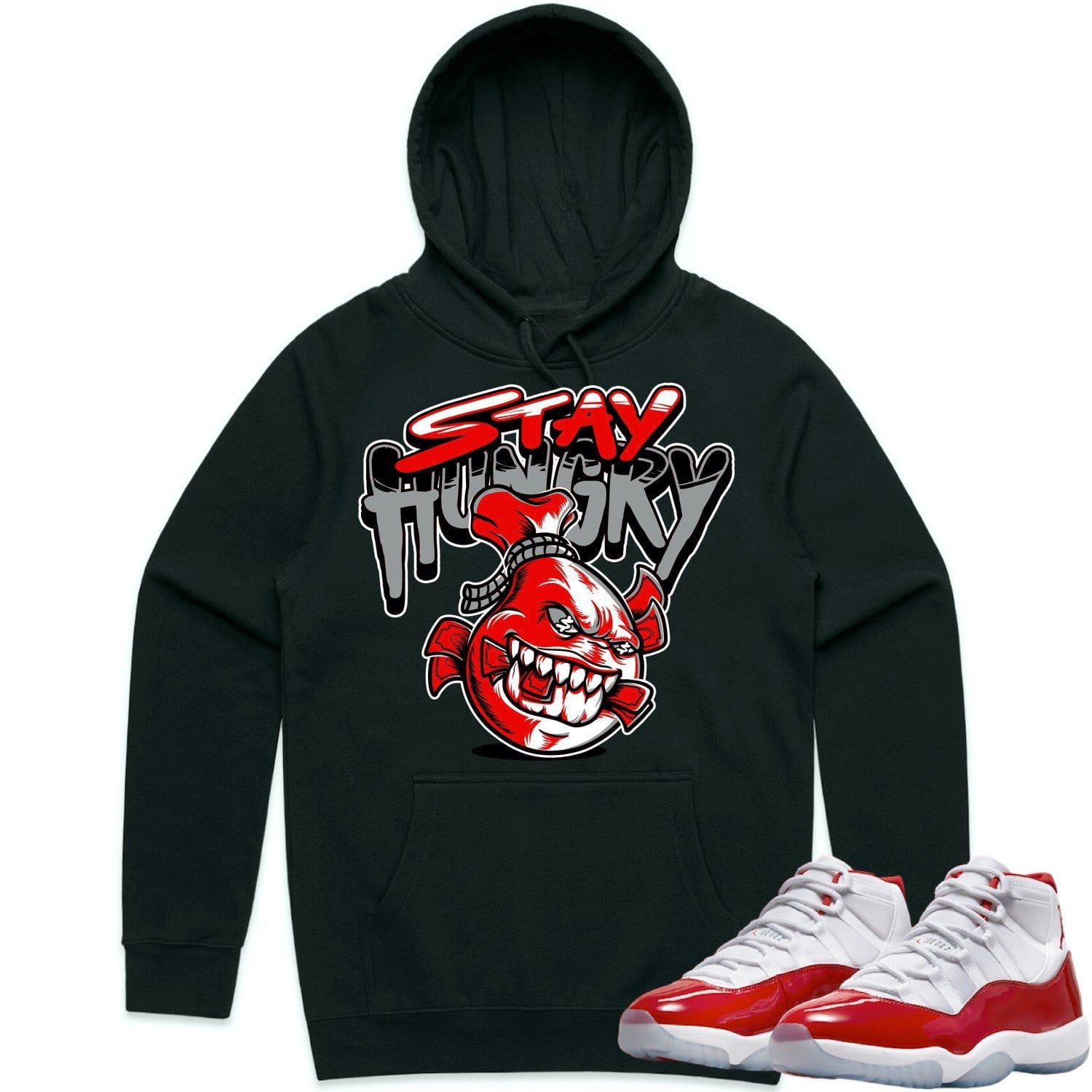 Jordan 11 Cherry 11s Hoodie to Match - RED STAY HUNGRY