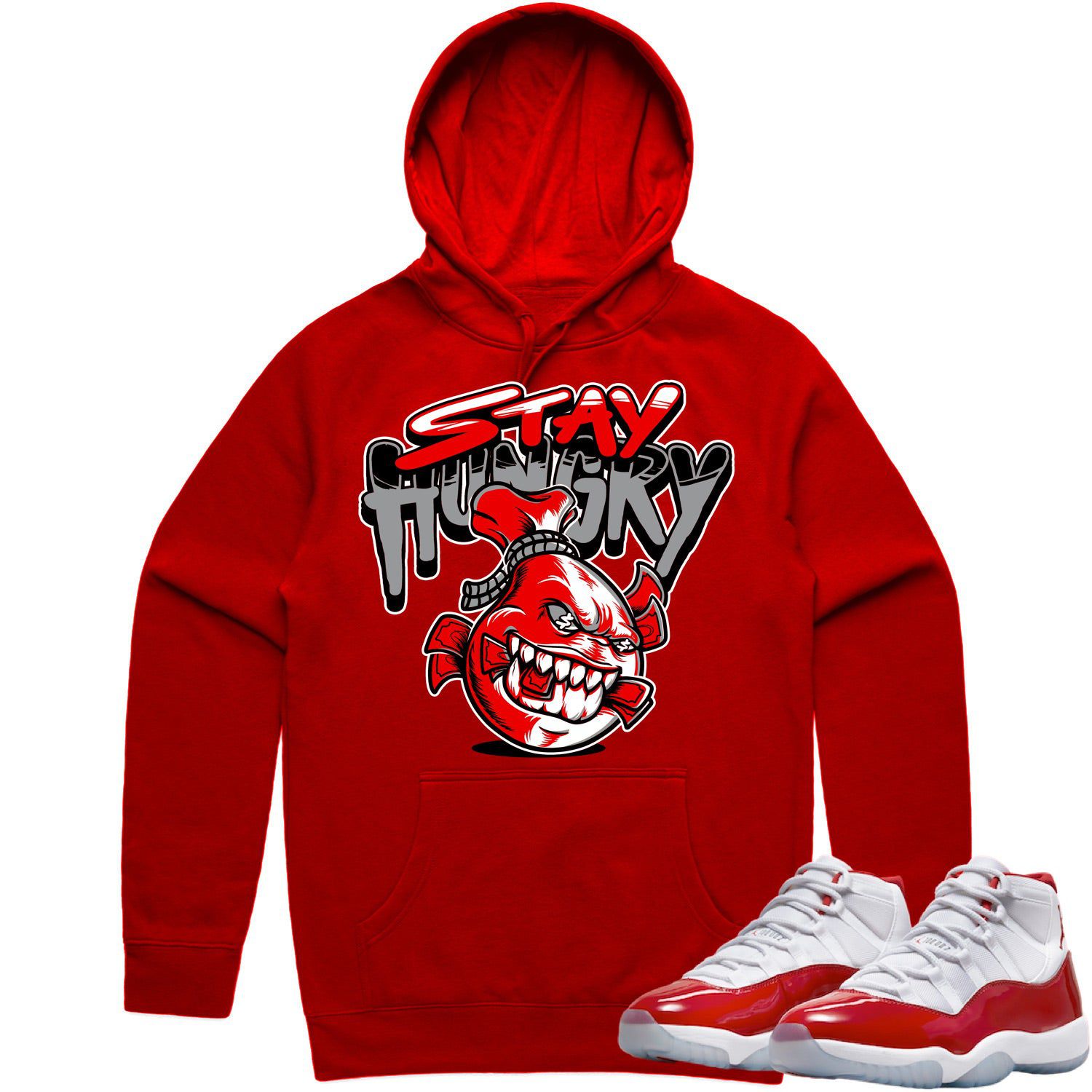 Jordan 11 Cherry 11s Hoodie to Match - RED STAY HUNGRY