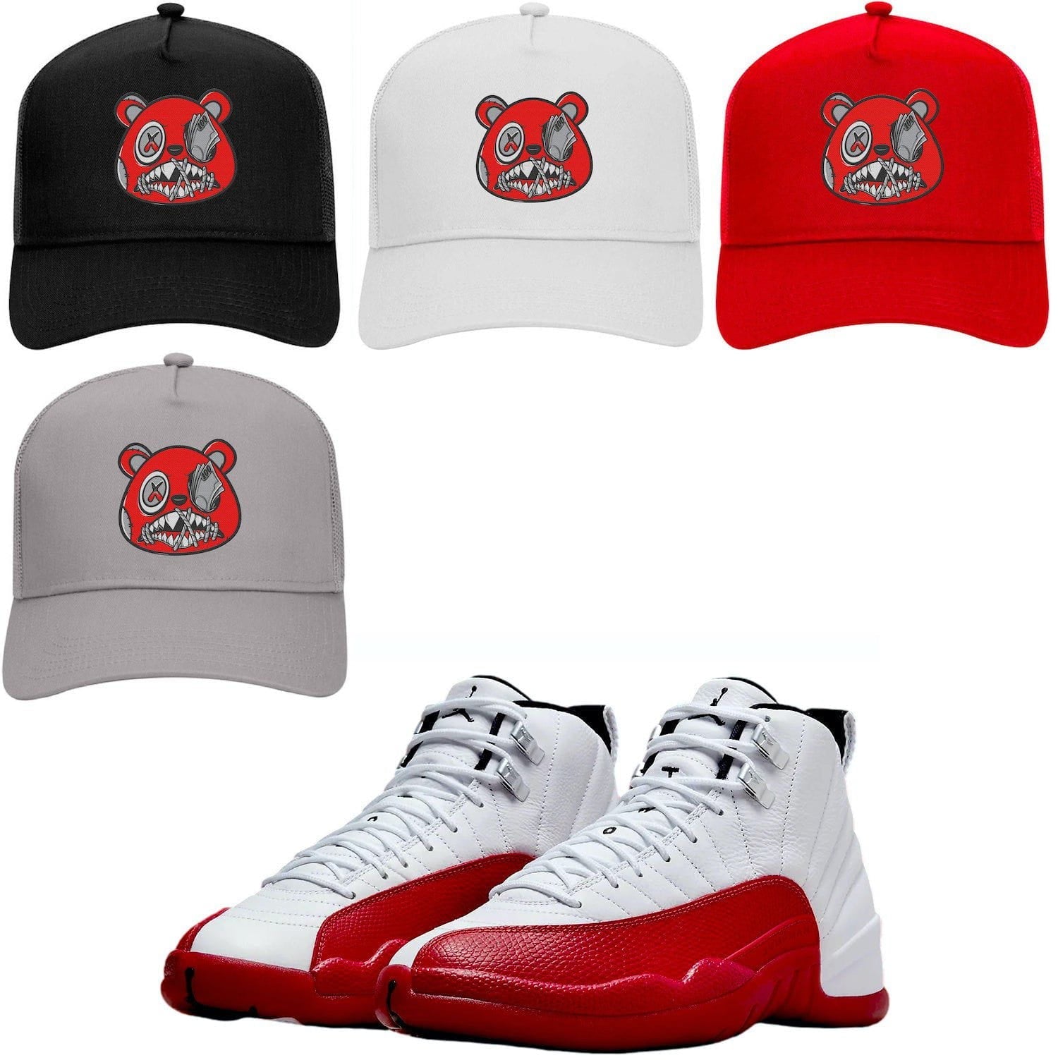 Jordan 12 Cherry 12s Trucker Hat to Match - RED MONEY TALKS BAWS