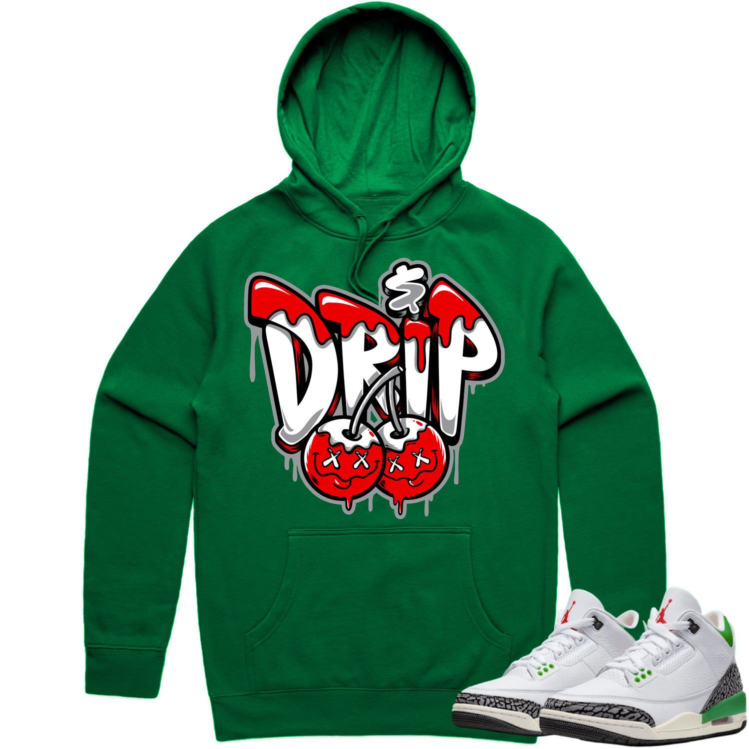 Jordan 3 Lucky Green 3s Hoodie to Match - RED MONEY DRIP