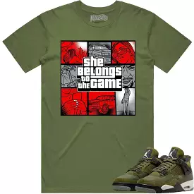 Jordan 4 Craft Olive 4s Shirt to Match - RED BELONGS TO THE GAME