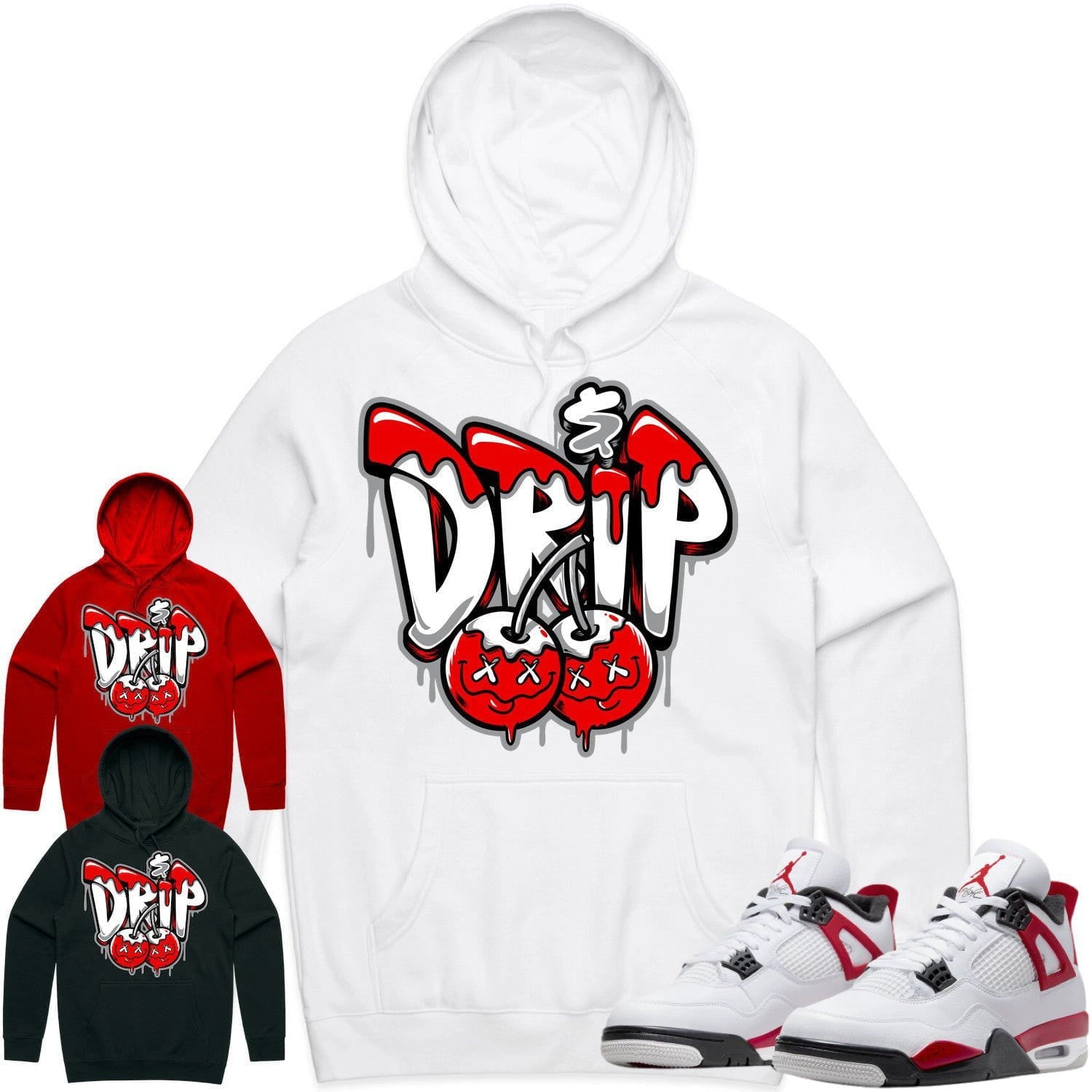 Jordan 4 Red Cement 4s Hoodie to Match - RED MONEY DRIP