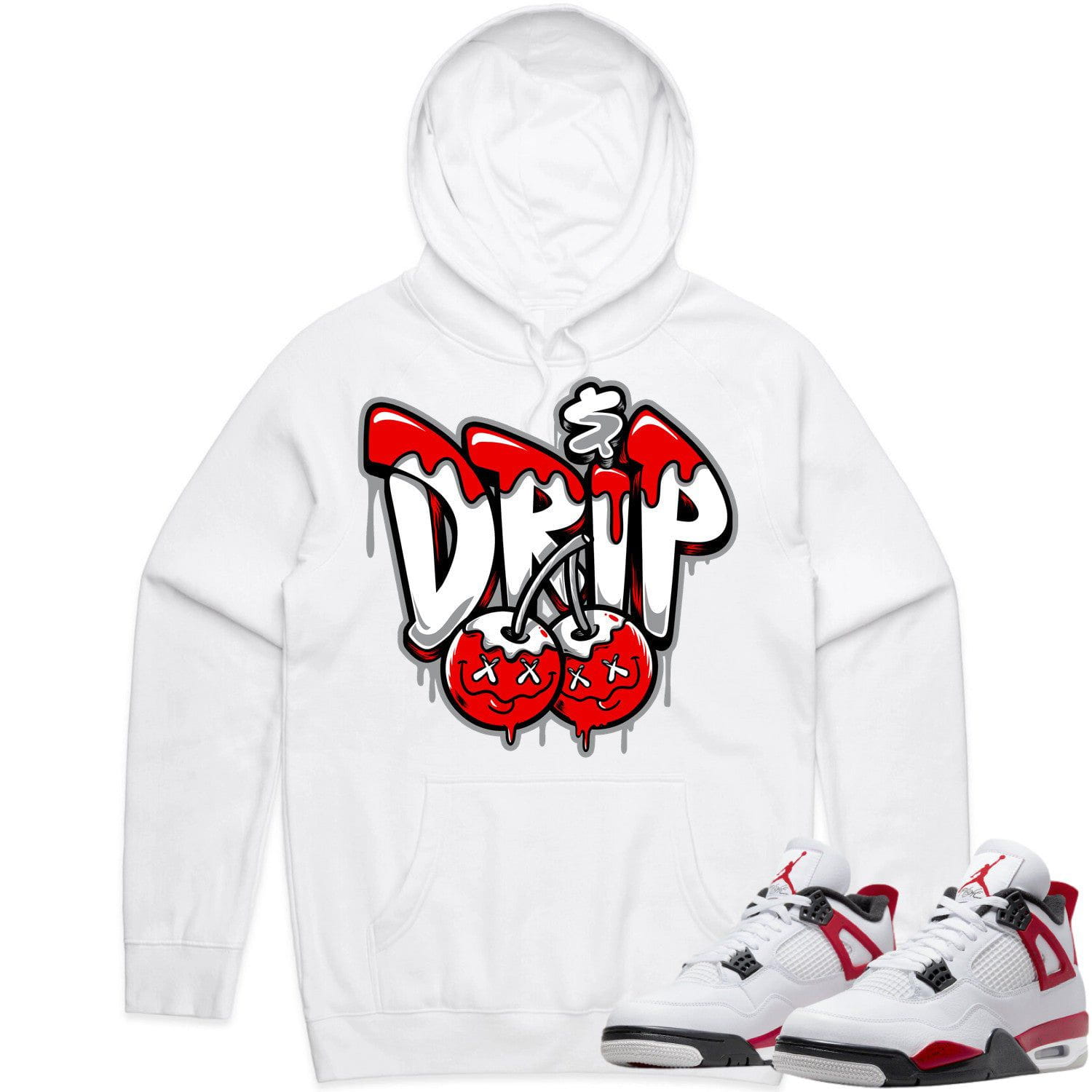 Jordan 4 Red Cement 4s Hoodie to Match - RED MONEY DRIP