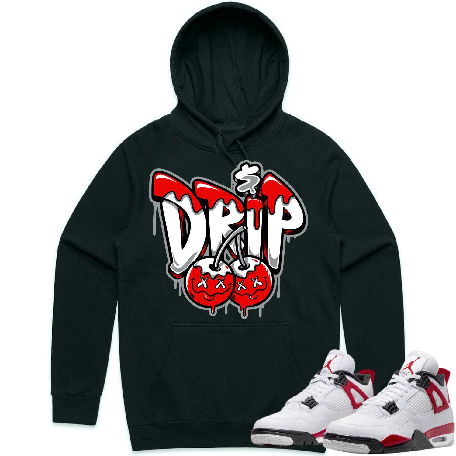 Jordan 4 Red Cement 4s Hoodie to Match - RED MONEY DRIP