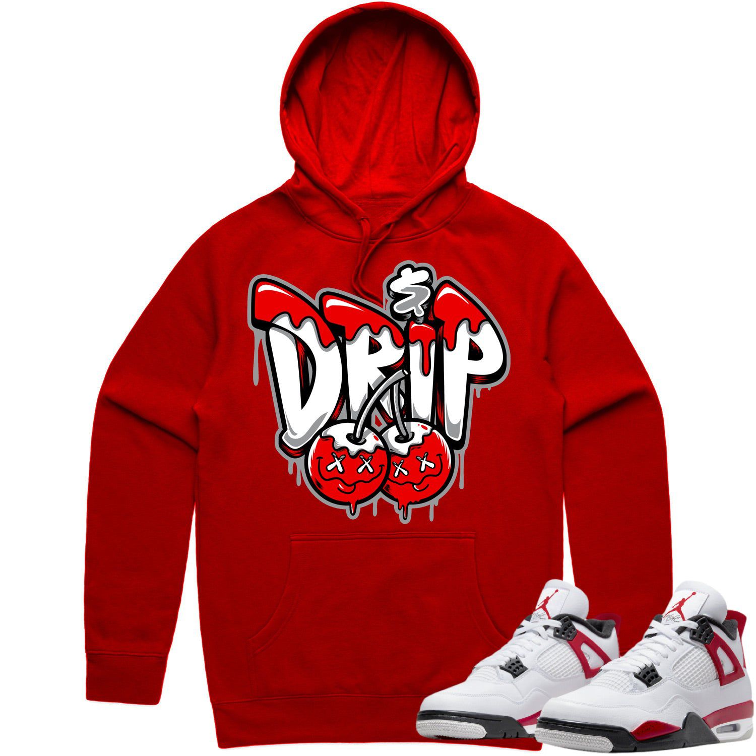 Jordan 4 Red Cement 4s Hoodie to Match - RED MONEY DRIP