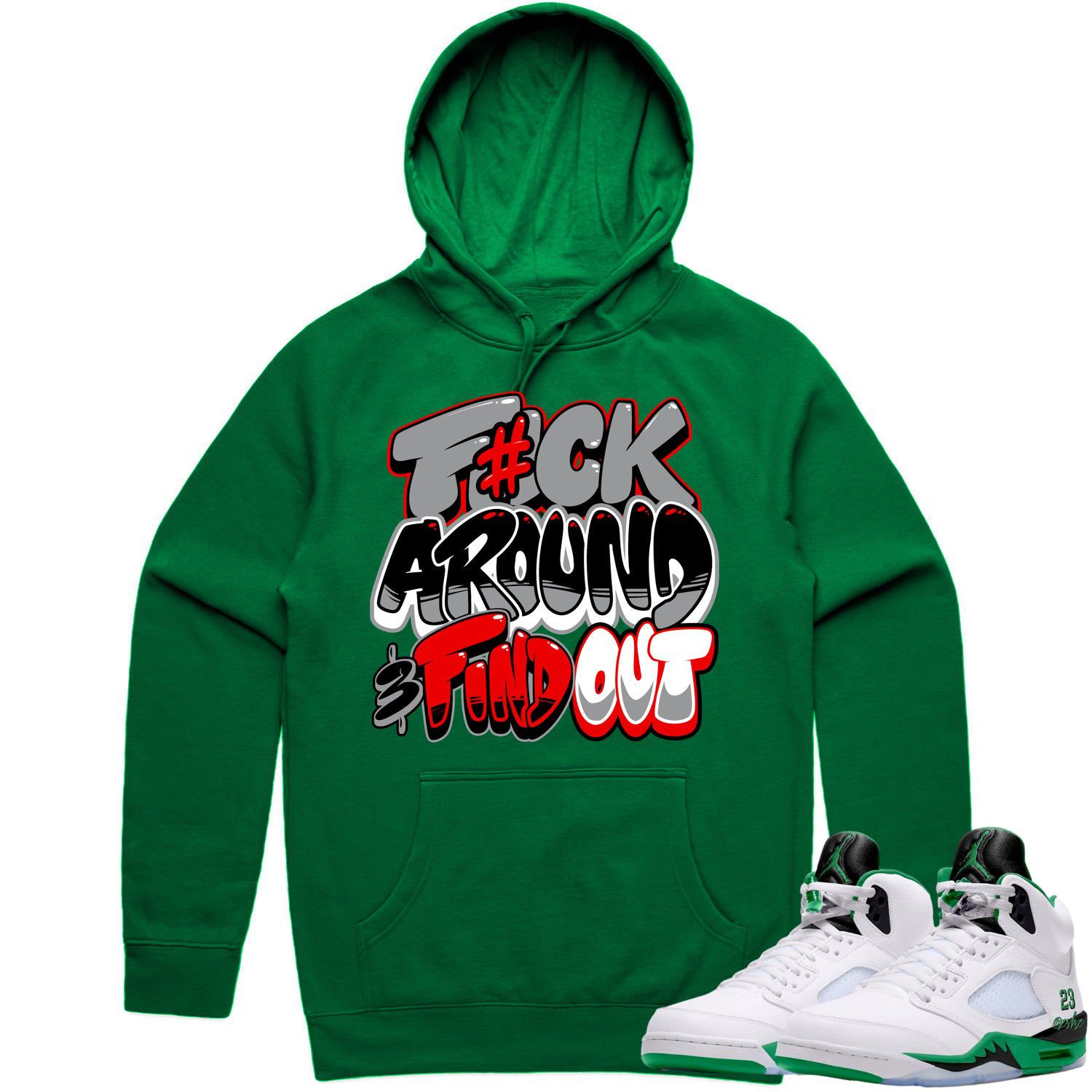 Jordan 5 Lucky Green 5s Hoodie to Match - RED F#CK