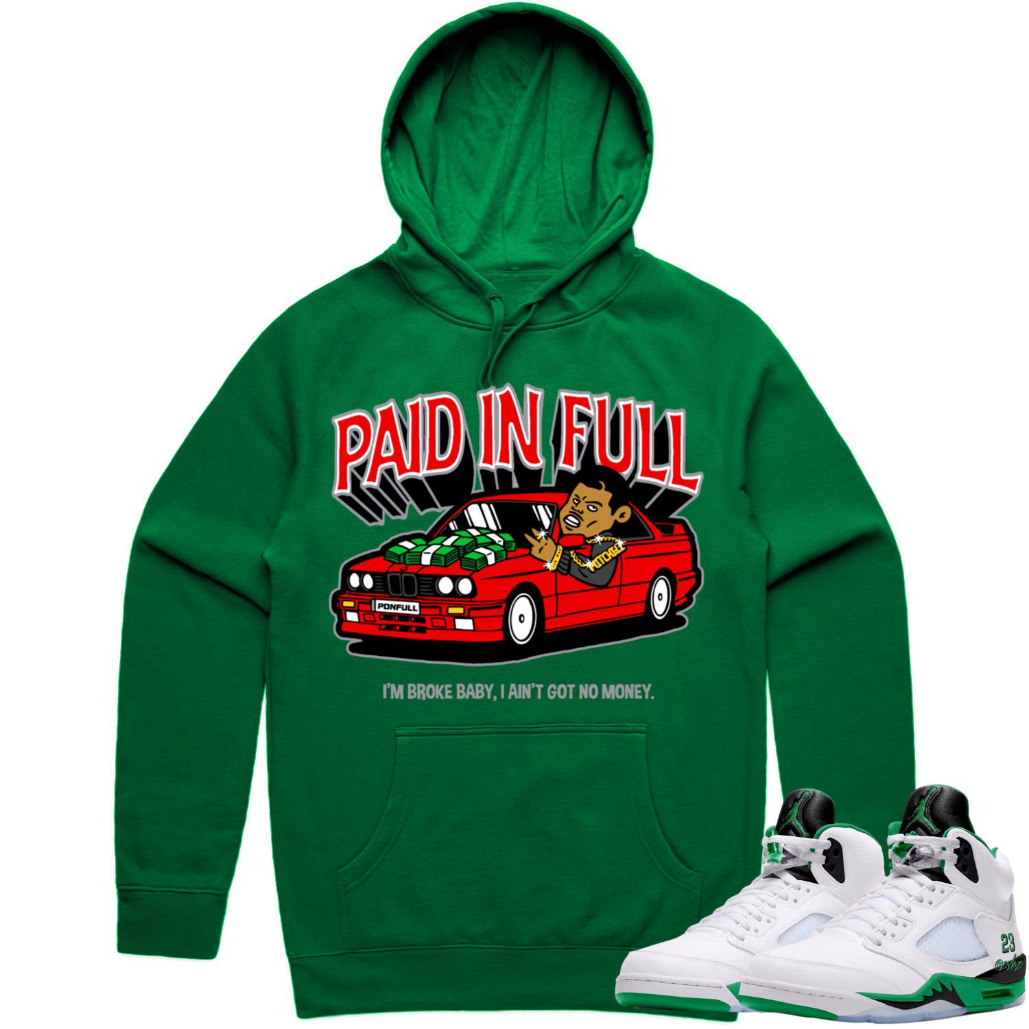 Jordan 5 Lucky Green 5s Hoodie to Match - RED PAID