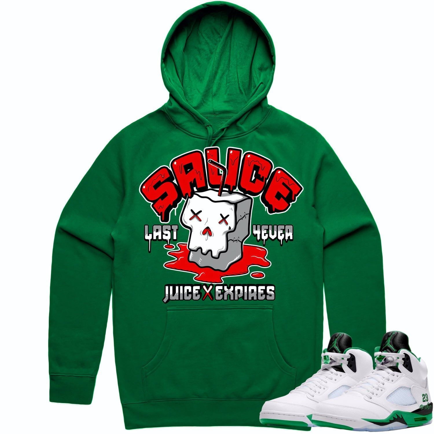 Jordan 5 Lucky Green 5s Hoodie to Match - RED SAUCE