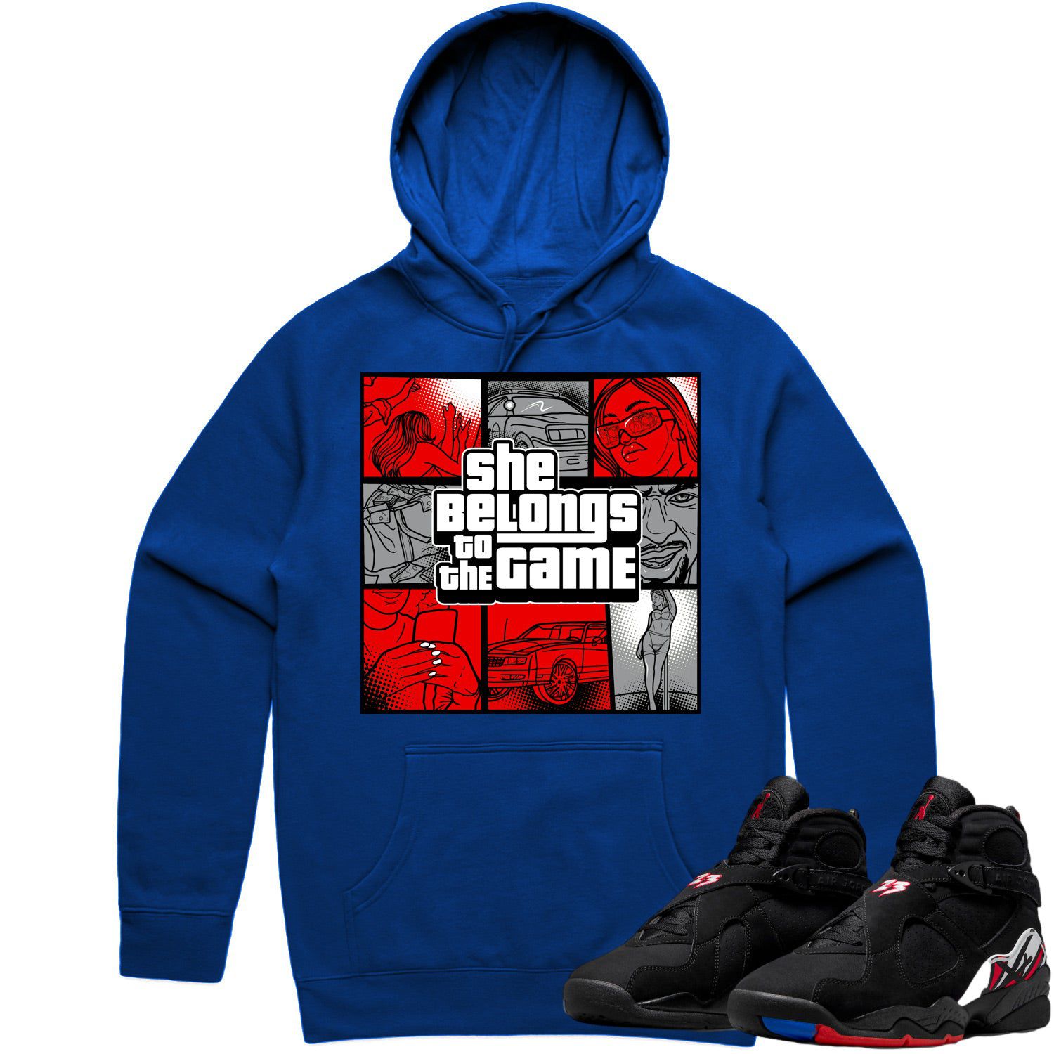 Jordan 8 Playoff 8s Hoodie to Match - RED BELONGS TO THE GAME