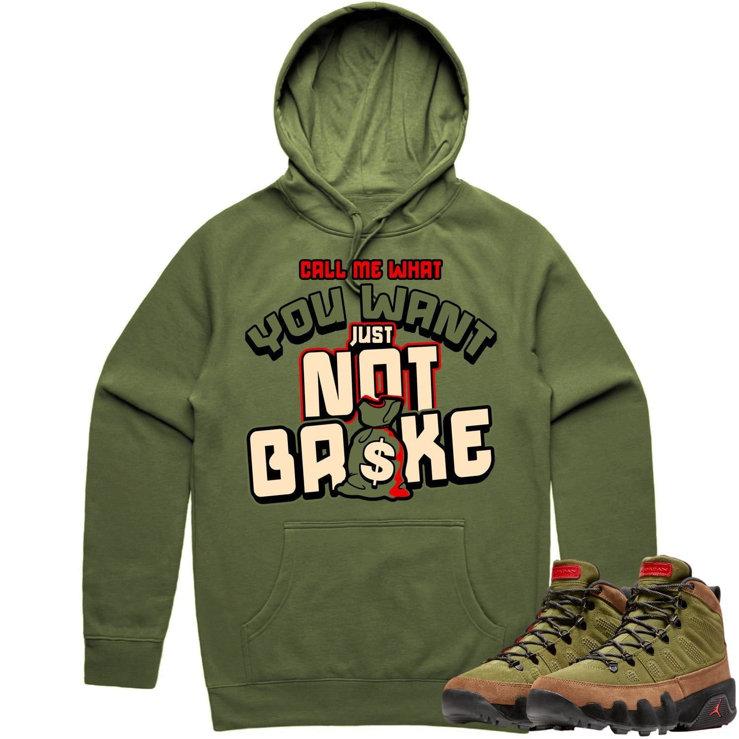 Jordan 9 Beef Broccoli 9s Hoodie to Match - OLIVE NOT BROKE