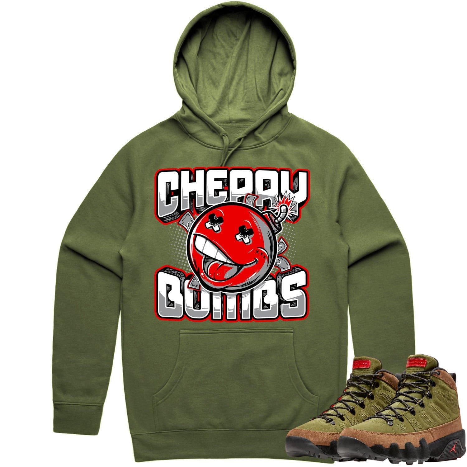 Jordan 9 Beef Broccoli 9s Hoodie to Match - RED CHERRY BOMBS