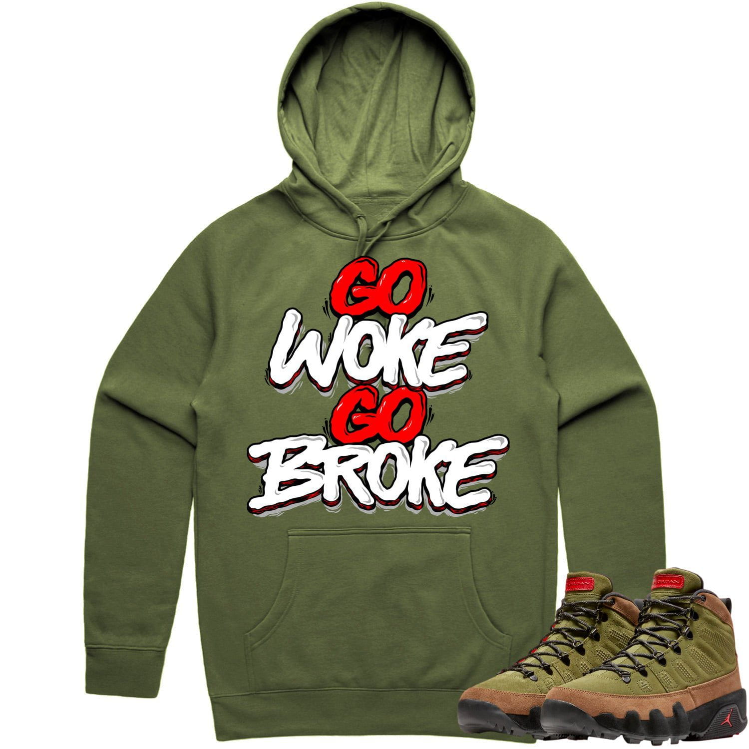 Jordan 9 Beef Broccoli 9s Hoodie to Match - RED GO WOKE GO BROKE