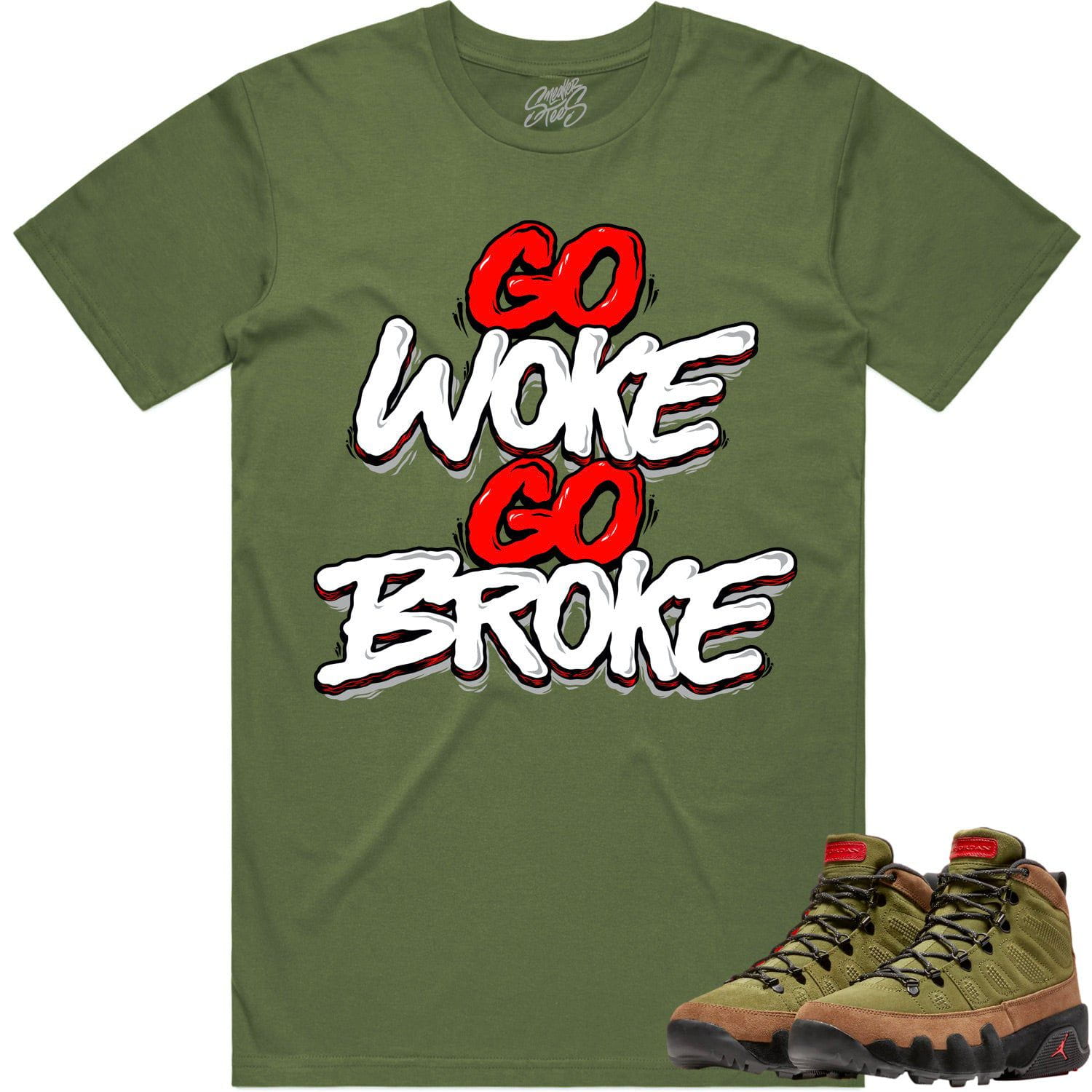 Jordan 9 Beef Broccoli 9s Shirt to Match - RED GO WOKE GO BROKE