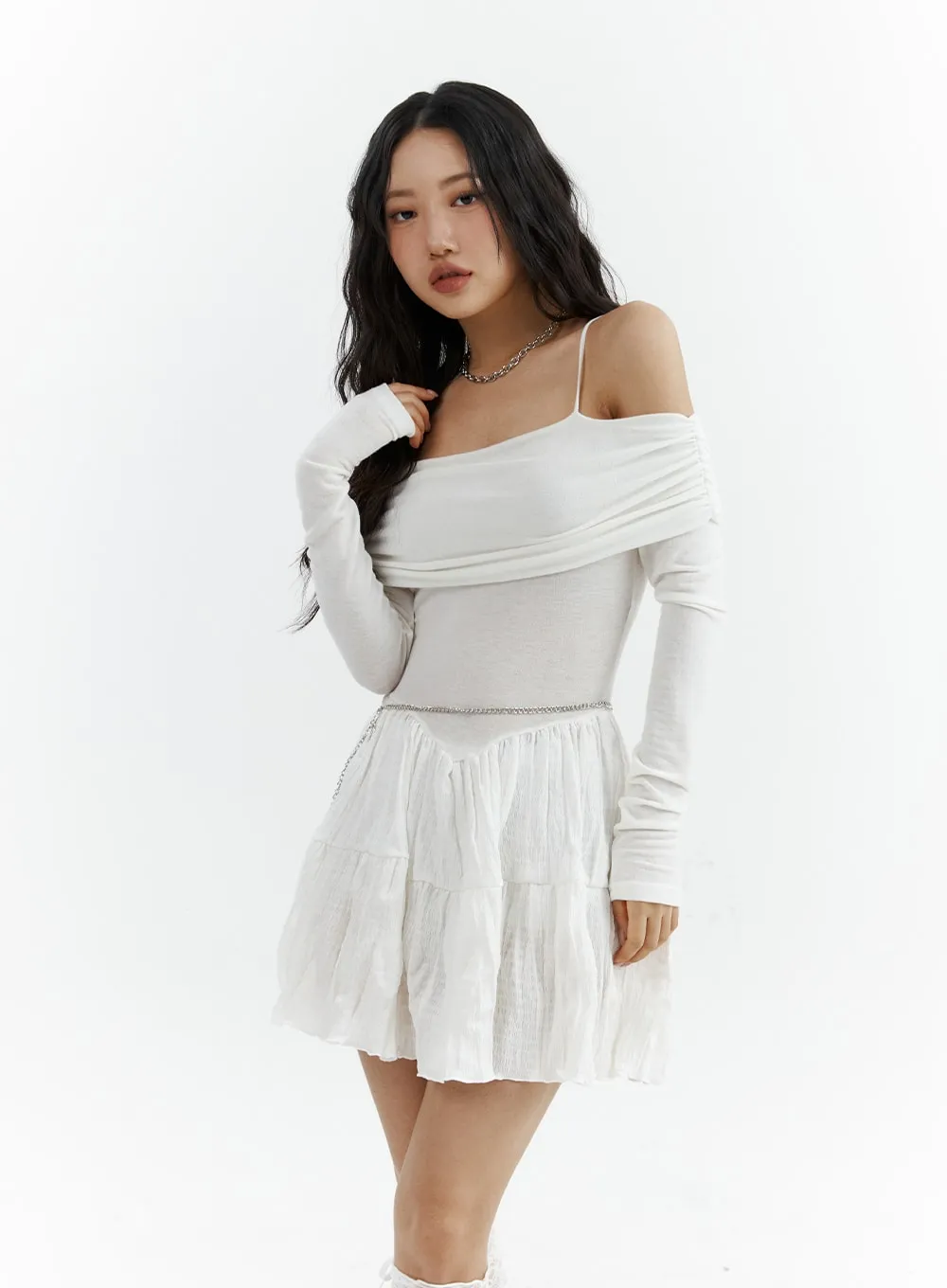 Off-Shoulder Frill Mini Dress CJ424