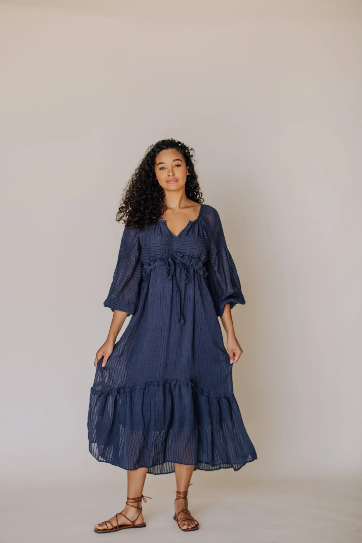 Val Maxi Tie Dress in Navy Blue